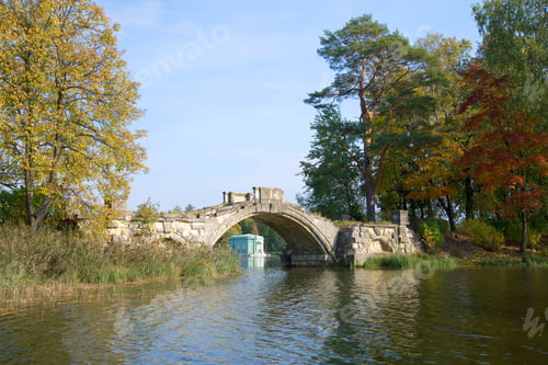 Preview: Ruins Of The Ancient Humpback Bridge In The Gatchina Palace Park September Day. Gatchina, Russia
