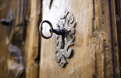 Preview: Wooden Door With Ancient Lock, Construction And Architecture
