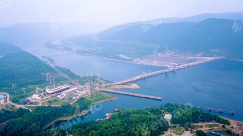 Preview: Krasnoyarsk Hydroelectric Power Station On The Yenisei River. Russia, From Dron