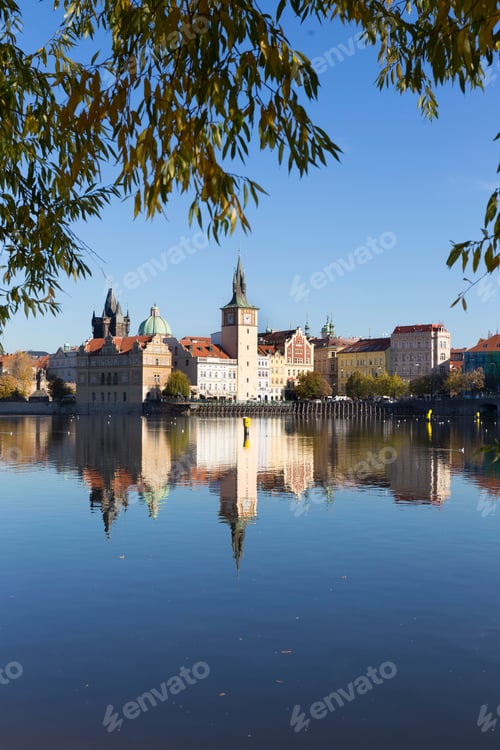 Preview: Colorful Autumn Prague Old Town Above River Vltava, Czech Republic