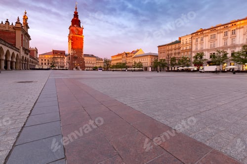 Preview: St. Mary'S Church And Market Square In The Early Morning. Krakow. Poland.