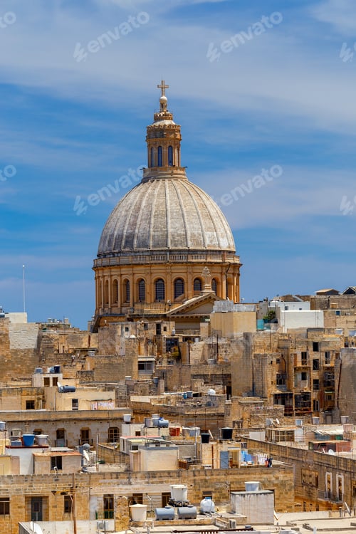 Preview: View Of St. Paul'S Cathedral On A Sunny Day. Malta. Valletta.