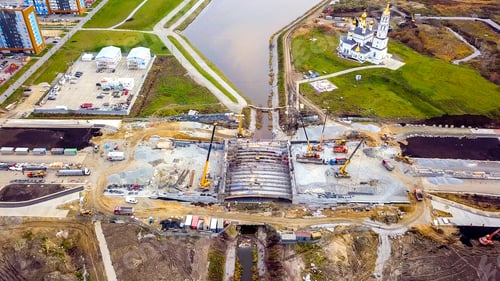 Preview: Ekaterinburg, Russia. The Construction Of A Bridge Over The River. New Construction Area