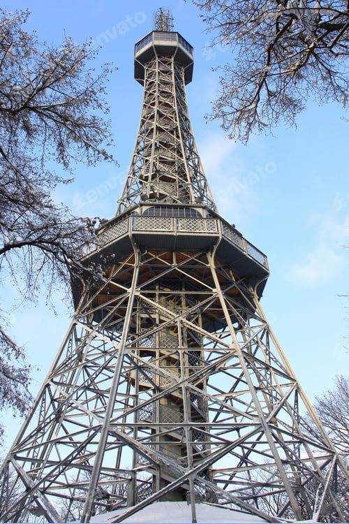 Preview: Snowy Prague Petrinska Watchtower , Czech Republic