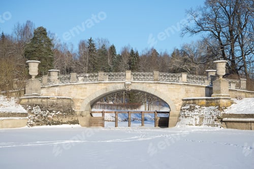 Preview: Old Viscontiev Bridge Closeup Sunny February Day. Pavlovsk Palace Park, A Neighborhood Of Saint