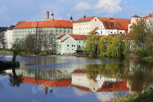 Preview: Colorful Spring Medieval Town Pisek Above The River Otava, Czech Republic