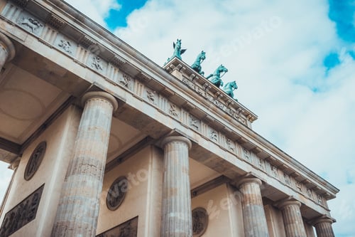 Preview: Low Angle Architectural Close Up Of Brandenburg Gate, A Historical Landmark And Popular Tourist