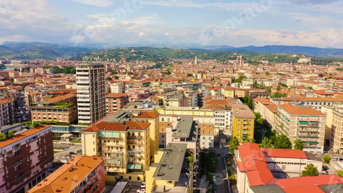 Preview: Verona, Italy. Flying Over The Historic City Center. Roofs Of Houses, Summer, Aerial View