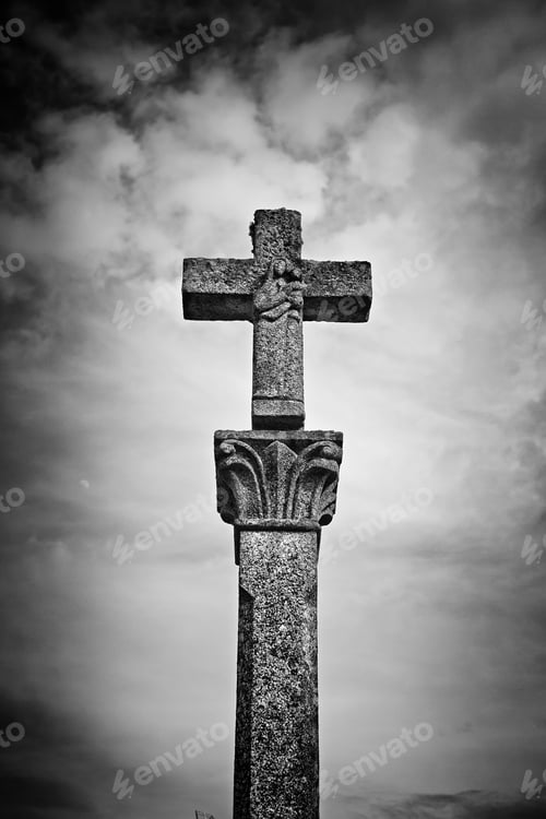 Preview: Religious Cross On Blue Sky Stone, Religious And Catholic