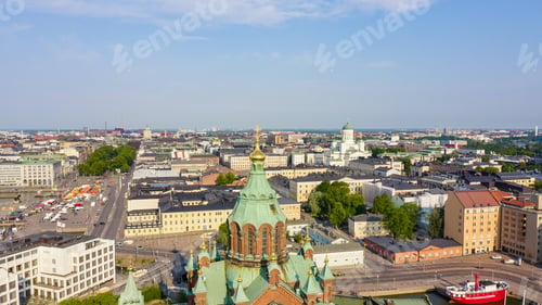 Preview: Helsinki, Finland. City Center Aerial View. Assumption Cathedral, From Drone
