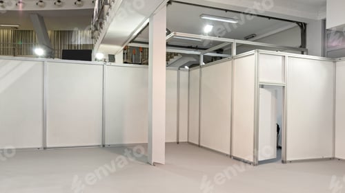 Preview: Empty Exhibition Stand Space With White Panel Dividers