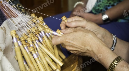 Preview: Woman Sewing Artisan With Bolillos, Manufacture And Industry