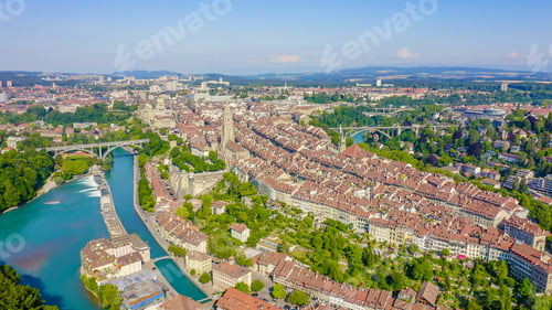 Preview: Bern, Switzerland. Historic City Center, General View, Are River, Aerial View