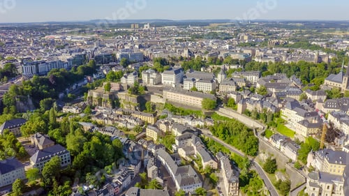 Preview: Luxembourg, Historical City Center In The Morning, Aerial View