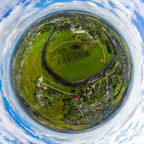 Preview: Suzdal, Russia. Summer City Panorama. Aerial View. 360 Degree Aerial Panoramic Asteroid