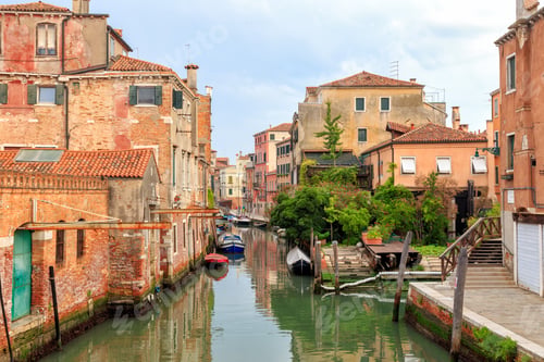 Preview: Venice, Italy. Boats On Canal Rio Della Sensa. Morning