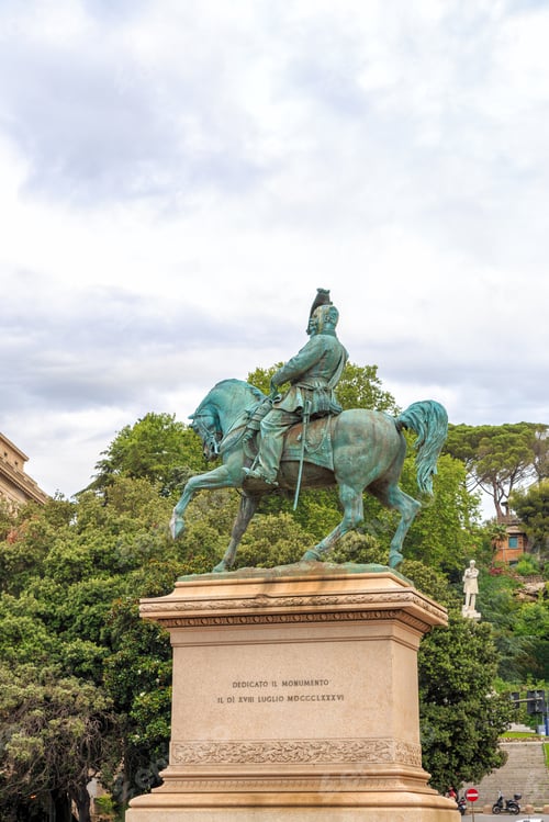 Preview: Genoa, Italy. Equestrian Statue Of 1886. Monument To Victor Emmanuel Ii (1820-1878) Became The