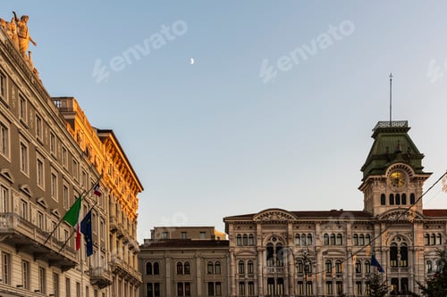 Preview: Sunset From The Audace Pier Of Trieste. Colors Of Fire On The Water. Italy