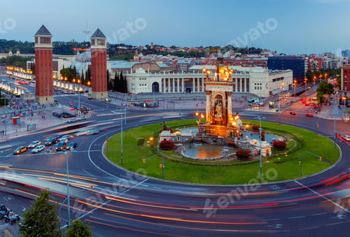 Preview: Barcelona. Square Of Spain At Sunset.