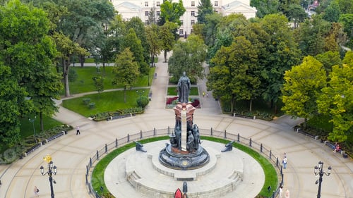 Preview: Krasnodar, Russia. Monument To Empress Catherine Ii In Catherine Square. Aerial View, Aerial View