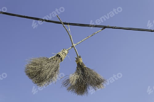 Preview: Flying Broomsticks Hanging From A Cable, Witches And Magic