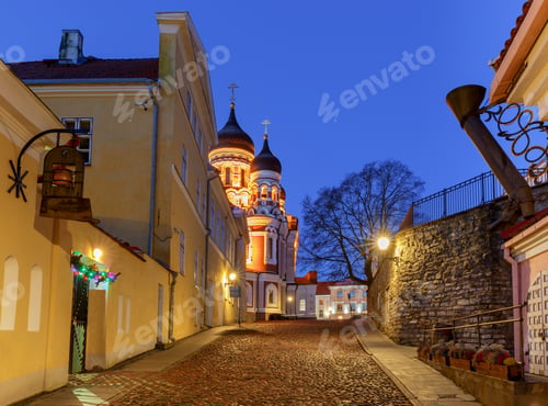 Preview: Tallinn. Old Medieval Street At Dawn.