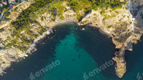 Preview: Crimea. One Of The Spurs Of Fiolent Is Cape Lermontov. Attraction, Aerial View, Head Over Shot