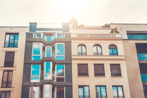 Preview: Typical Townhouse Facade At Berlin In Warm Sunlight