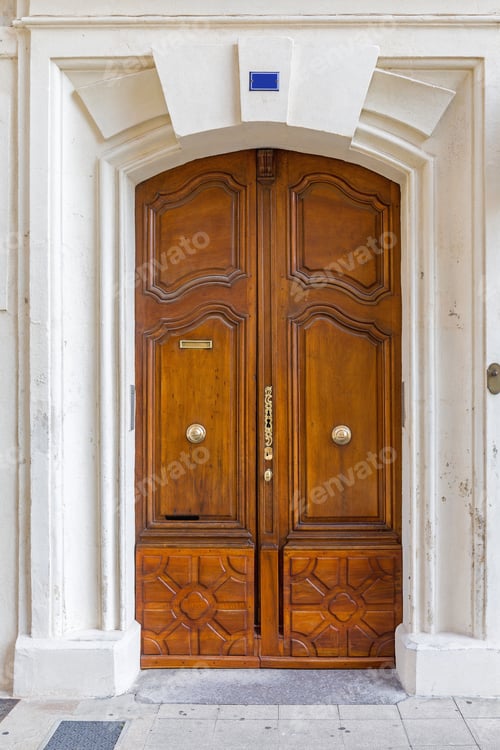 Preview: Luxury Double Wooden Doors With Brass Handles