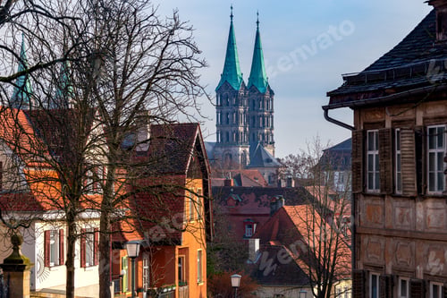 Preview: Colorful Facades Of Old Houses In The Historical Part Of The City. Bamberg. Bavaria Germany.