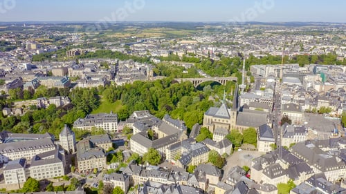 Preview: Luxembourg, Historical City Center In The Morning, Aerial View