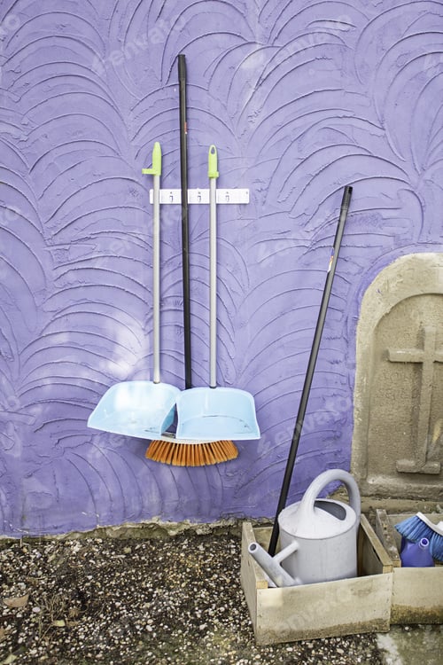 Preview: Broom And Collectors Hung On Wall Cleaning
