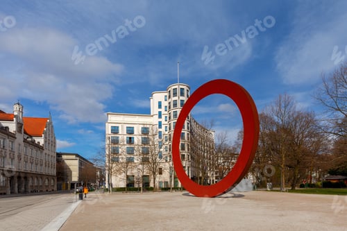 Preview: Munich. Red Circle On The Elizenstrasse.