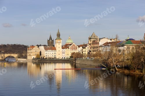 Preview: Winter Prague Old Town With Bridge Tower And St. Francis Of Assisi Cathedral Near Charles Bridge