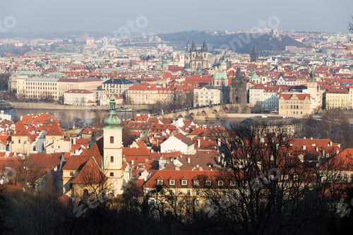 Preview: Sunny Frosty Winter Prague City With Its Cathedrals, Historical Buildings And Towers, Czech Republic