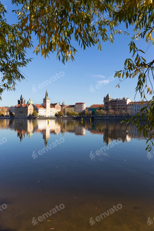 Preview: Colorful Autumn Prague Old Town Above River Vltava, Czech Republic