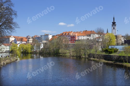 Preview: Colorful Spring Medieval Town Pisek Above The River Otava, Czech Republic