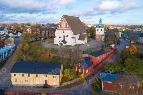 Preview: View Of The Medieval Lutheran Cathedral In The Historic Center Of Porvoo On A October Day (Aerial