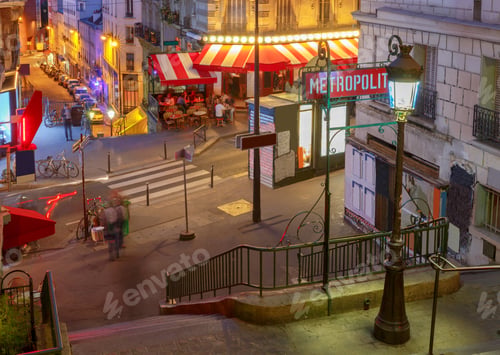 Preview: The Streets Of Montmartre In Night Lighting. Paris. France.
