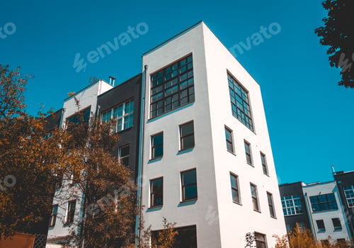 Aperçu: White And Black Townhouses With Darken Trees
