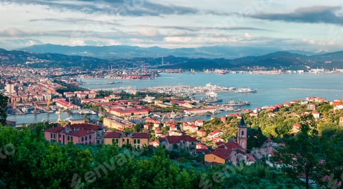Preview: Aerial Spring View Of Port Of La Spezia City. Sunny Morning Scene Of Mediterranean Sea, Liguria