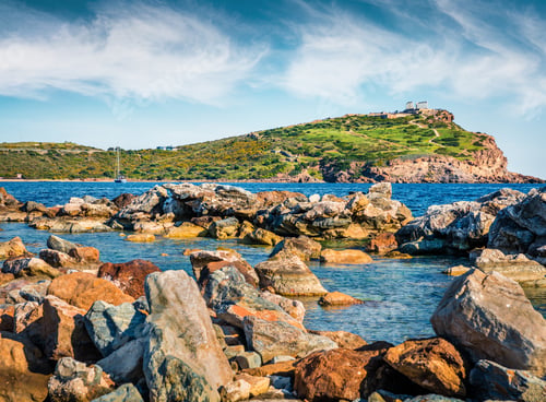 Preview: Colorful Morning View Of The Temple Of Poseidon, Sounio Location, Greece, Europe. Splendid Spring