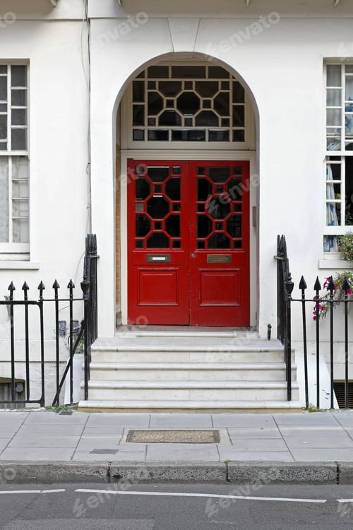Preview: Retro Dorway With Red Double Entrance Door