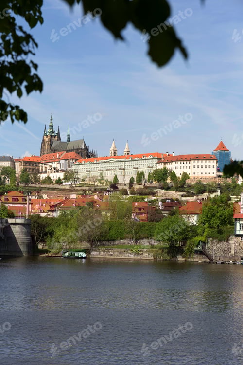 Preview: Spring Green Prague Lesser Town With Gothic Castle Above River Vltava In The Sunny Day, Czech