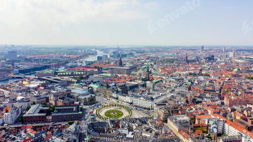 Preview: Copenhagen, Denmark. New Royal Square, Christiansborg Royal Palace, From Drone