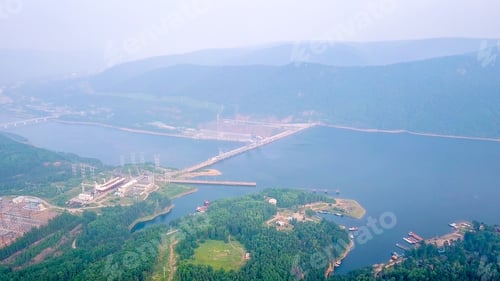 Preview: Krasnoyarsk Hydroelectric Power Station On The Yenisei River. Russia, From Dron