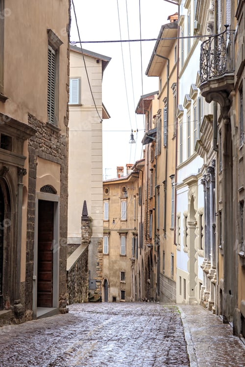 Preview: Bergamo, Italy. Via Gaetano Donizetti Street. The Historical Part Of The City. Upper City. Rainy