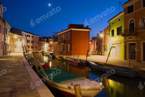 Preview: Night On The Burano Island. Venice, Italy