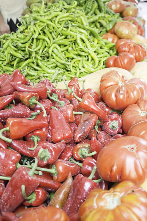 Preview: Tomatoes And Peppers In Food Market, Greengrocers