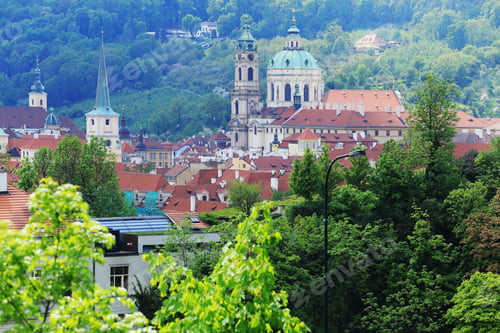 Preview: View On The Spring Prague St. Nicholas' Cathedral With The Green Nature, Czech Republic